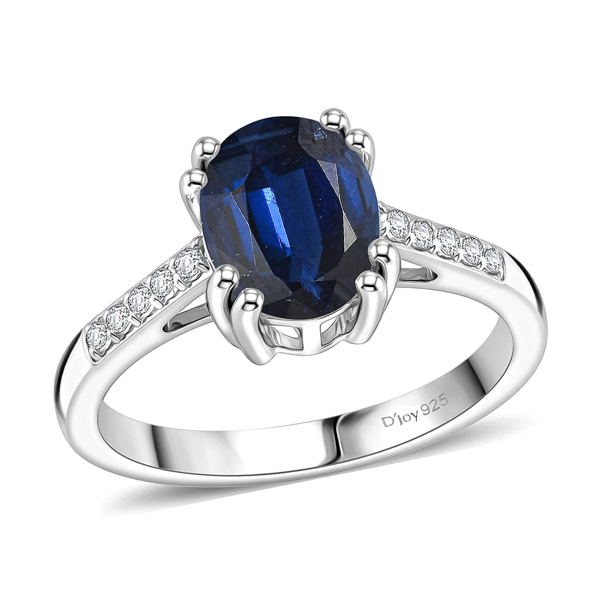 D'Joy Premium Kashmir Blue Kyanite and White Zircon 2.50 ctw Ring in Rhodium Over Sterling Silver (Size 7.0)