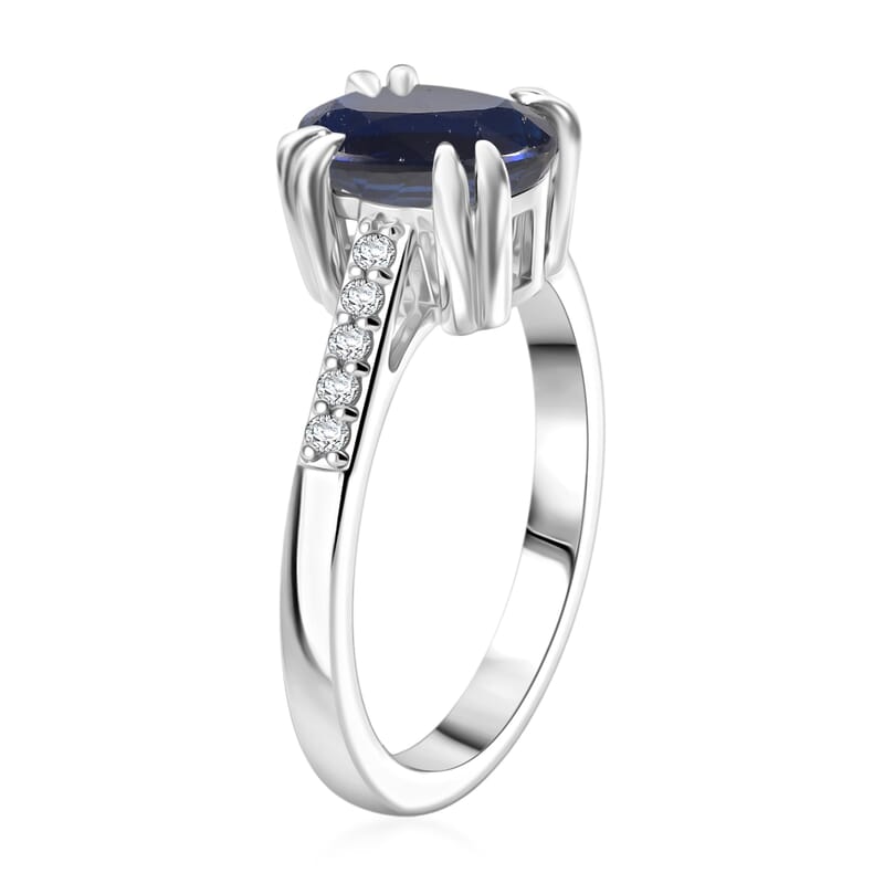 D'Joy Premium Kashmir Blue Kyanite and White Zircon 2.50 ctw Ring in Rhodium Over Sterling Silver (Size 7.5)