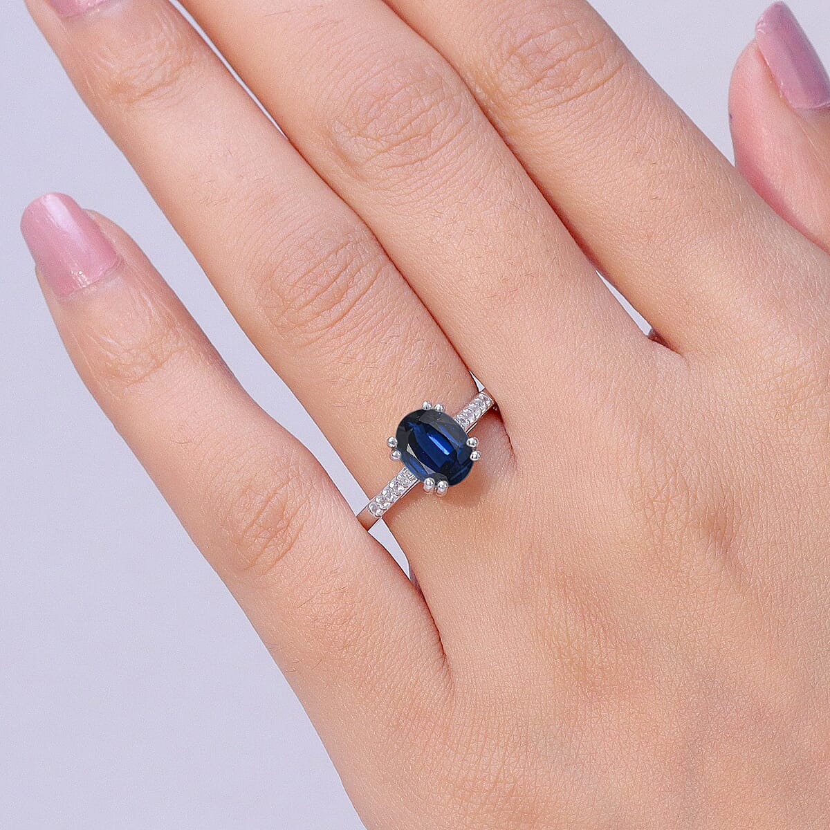 D'Joy Premium Kashmir Blue Kyanite and White Zircon 2.50 ctw Ring in Rhodium Over Sterling Silver (Size 9.0) image number 2
