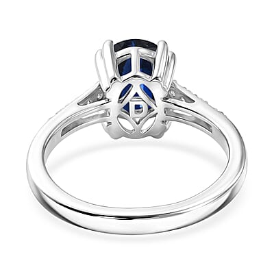 D'Joy Premium Kashmir Blue Kyanite and White Zircon 2.50 ctw Ring in Rhodium Over Sterling Silver (Size 9.0)