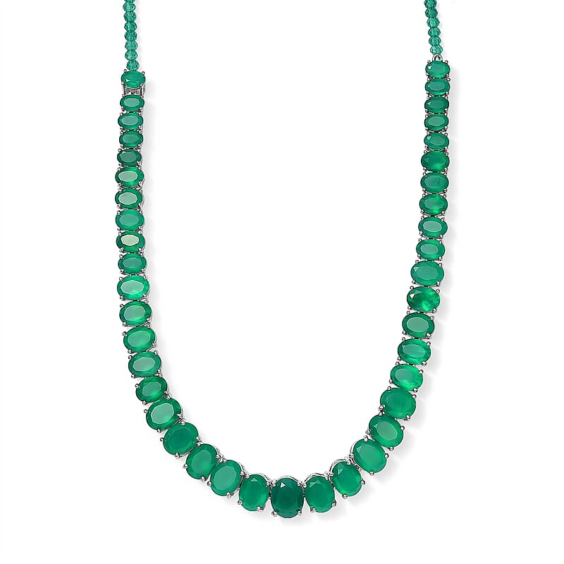 EverTrue Verde Onyx 58.80 ctw Graduated Radiance Tennis Necklace in Platinum Bond 18-20 Inches