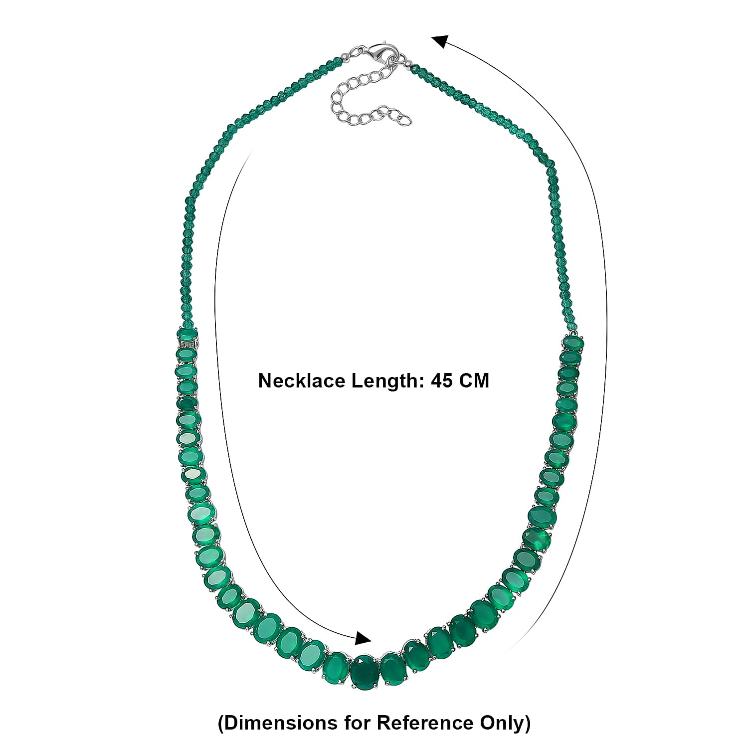 EverTrue Verde Onyx 58.80 ctw Graduated Radiance Tennis Necklace in Platinum Bond 18-20 Inches
