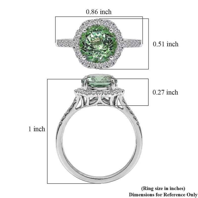 Certified & Appraised Rhapsody AAAA Mint Tourmaline and Diamond E-F VS 3.72 ctw Ring in 950 Platinum (Size 10.0) 5.15 Grams