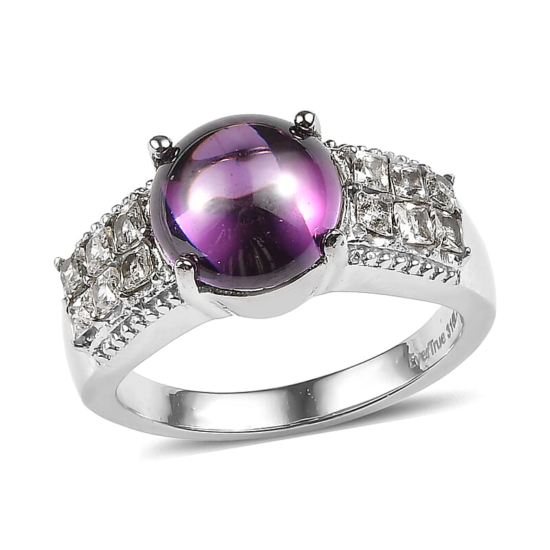 EverTrue Simulated Amethyst Color and White Diamond Ring in Stainless Steel (Size  5.0)