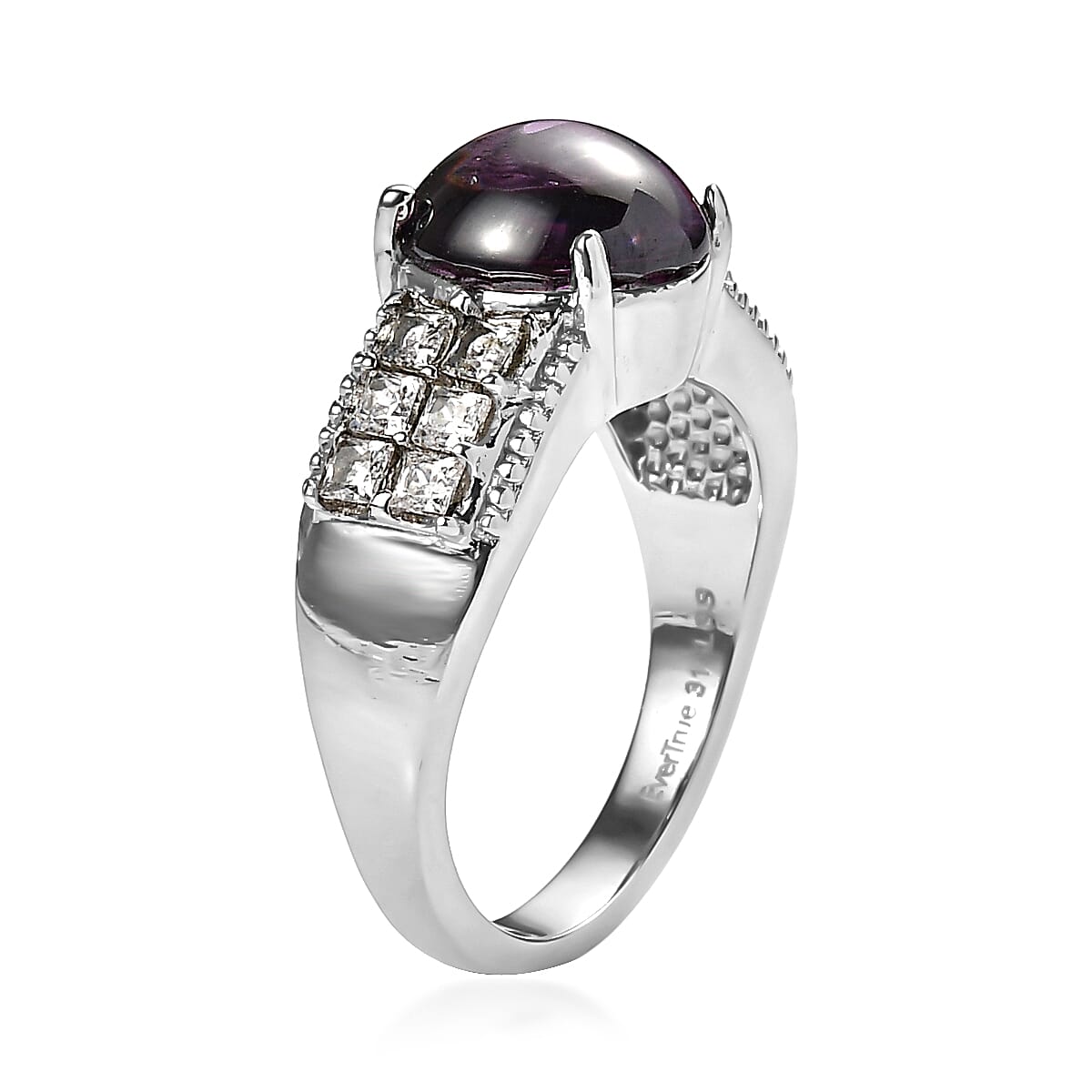 EverTrue Simulated Amethyst Color and White Diamond Ring in Stainless Steel (Size  5.0)