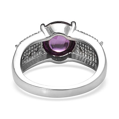 EverTrue Simulated Amethyst Color and White Diamond Ring in Stainless Steel (Size  5.0)