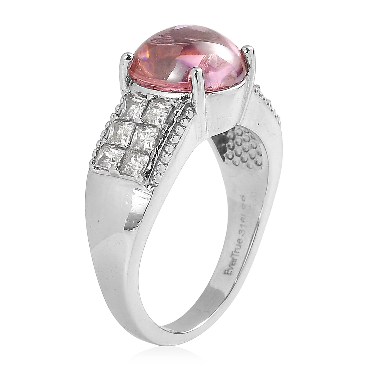 EverTrue Simulated Pink and White Diamond Ring in Stainless Steel (Size  5.0) image number 3