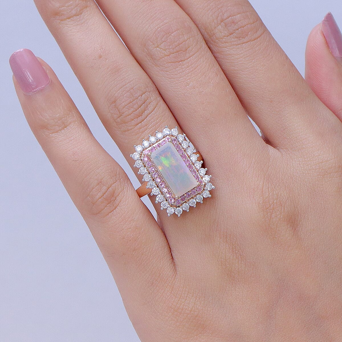 D'Joy AAA Ethiopian Welo Opal and Multi Gemstone 4.00 ctw Antique Mirror Ring in 18K Vermeil Rose Gold Over Sterling Silver (Size 10.0) image number 2