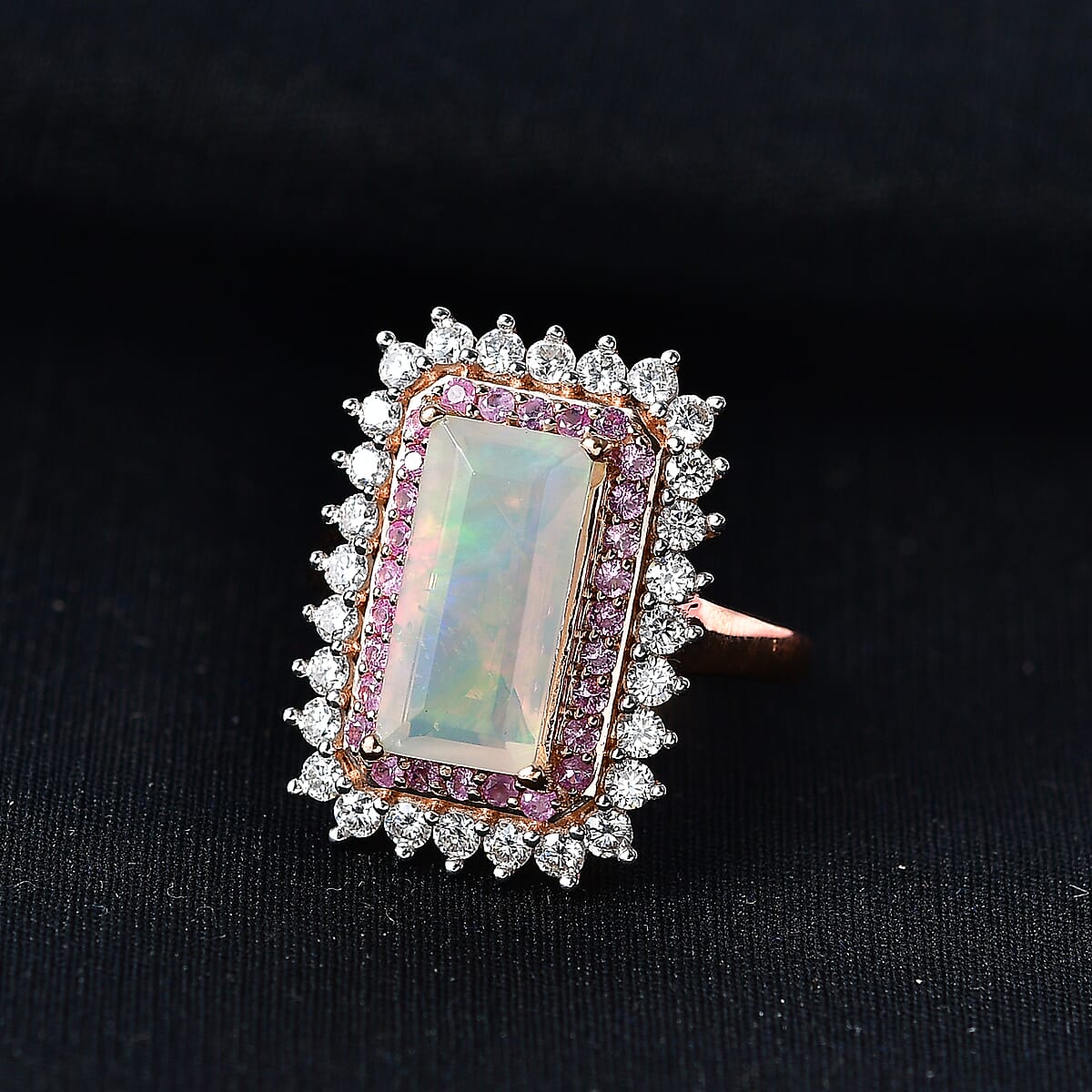 D'Joy AAA Ethiopian Welo Opal and Multi Gemstone 4.00 ctw Antique Mirror Ring in 18K Vermeil Rose Gold Over Sterling Silver (Size 6.0) image number 1