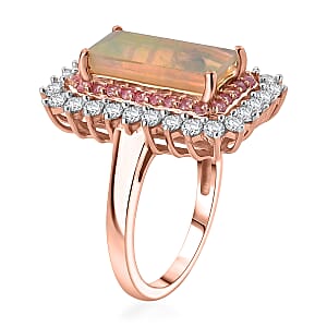 D'Joy AAA Ethiopian Welo Opal and Multi Gemstone 4.00 ctw Antique Mirror Ring in 18K Vermeil Rose Gold Over Sterling Silver (Size 6.0)