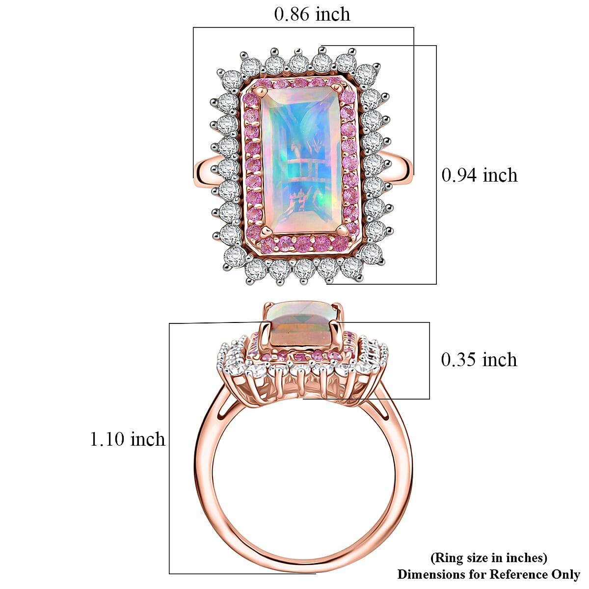 D'Joy AAA Ethiopian Welo Opal and Multi Gemstone 4.00 ctw Antique Mirror Ring in 18K Vermeil Rose Gold Over Sterling Silver (Size 8.0) image number 5