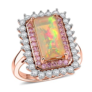 D'Joy AAA Ethiopian Welo Opal and Multi Gemstone 4.00 ctw Antique Mirror Ring in 18K Vermeil Rose Gold Over Sterling Silver (Size 9.0)