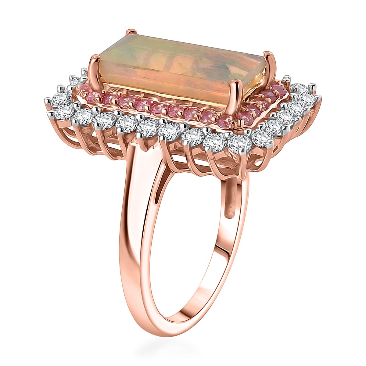 D'Joy AAA Ethiopian Welo Opal and Multi Gemstone 4.00 ctw Antique Mirror Ring in 18K Vermeil Rose Gold Over Sterling Silver (Size 9.0) image number 3
