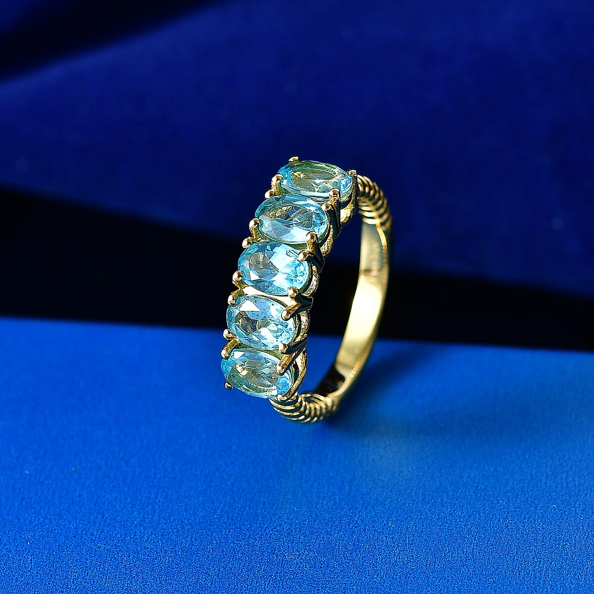 EverTrue Paraiba Apatite 2.30 ctw 5 Stone Ring in 18K YG Plated (Size 10.0) image number 1