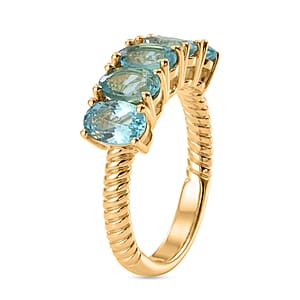 EverTrue Paraiba Apatite 2.30 ctw 5 Stone Ring in 18K YG Plated (Size 6.0)
