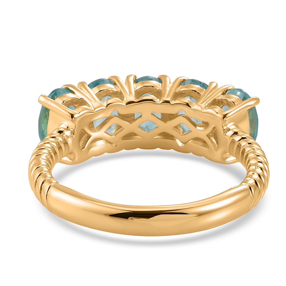 EverTrue Paraiba Apatite 2.30 ctw 5 Stone Ring in 18K YG Plated (Size 6.0) image number 4