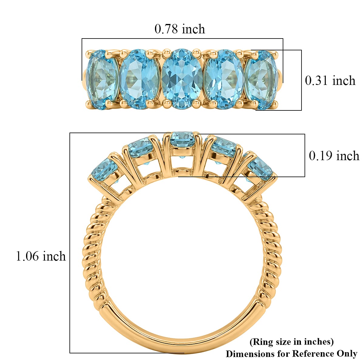 EverTrue Paraiba Apatite 2.30 ctw 5 Stone Ring in 18K YG Plated (Size 9.0) image number 5