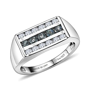 D'Joy Montana Sapphire and Moissanite 1.40 ctw Men's Ring in Rhodium Over Sterling Silver (Size 10.0) (Del. in 8-10 Days)