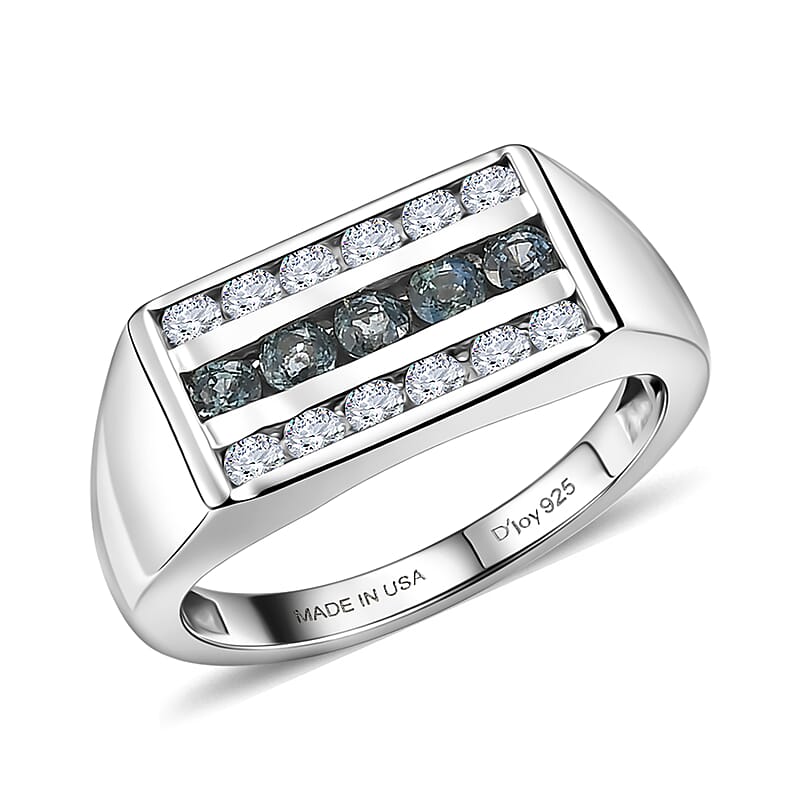 D'Joy Montana Sapphire and Moissanite 1.40 ctw Men's Ring in Rhodium Over Sterling Silver (Size 10.0)