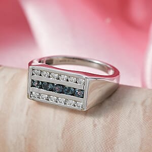 D'Joy Montana Sapphire and Moissanite 1.40 ctw Men's Ring in Rhodium Over Sterling Silver (Size 10.0) (Del. in 8-10 Days)