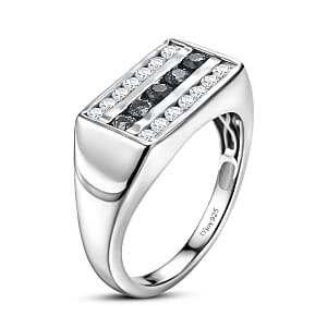 D'Joy Montana Sapphire and Moissanite 1.40 ctw Men's Ring in Rhodium Over Sterling Silver (Size 10.0) (Del. in 8-10 Days)