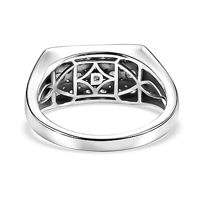 D'Joy Montana Sapphire and Moissanite 1.40 ctw Men's Ring in Rhodium Over Sterling Silver (Size 10.0)