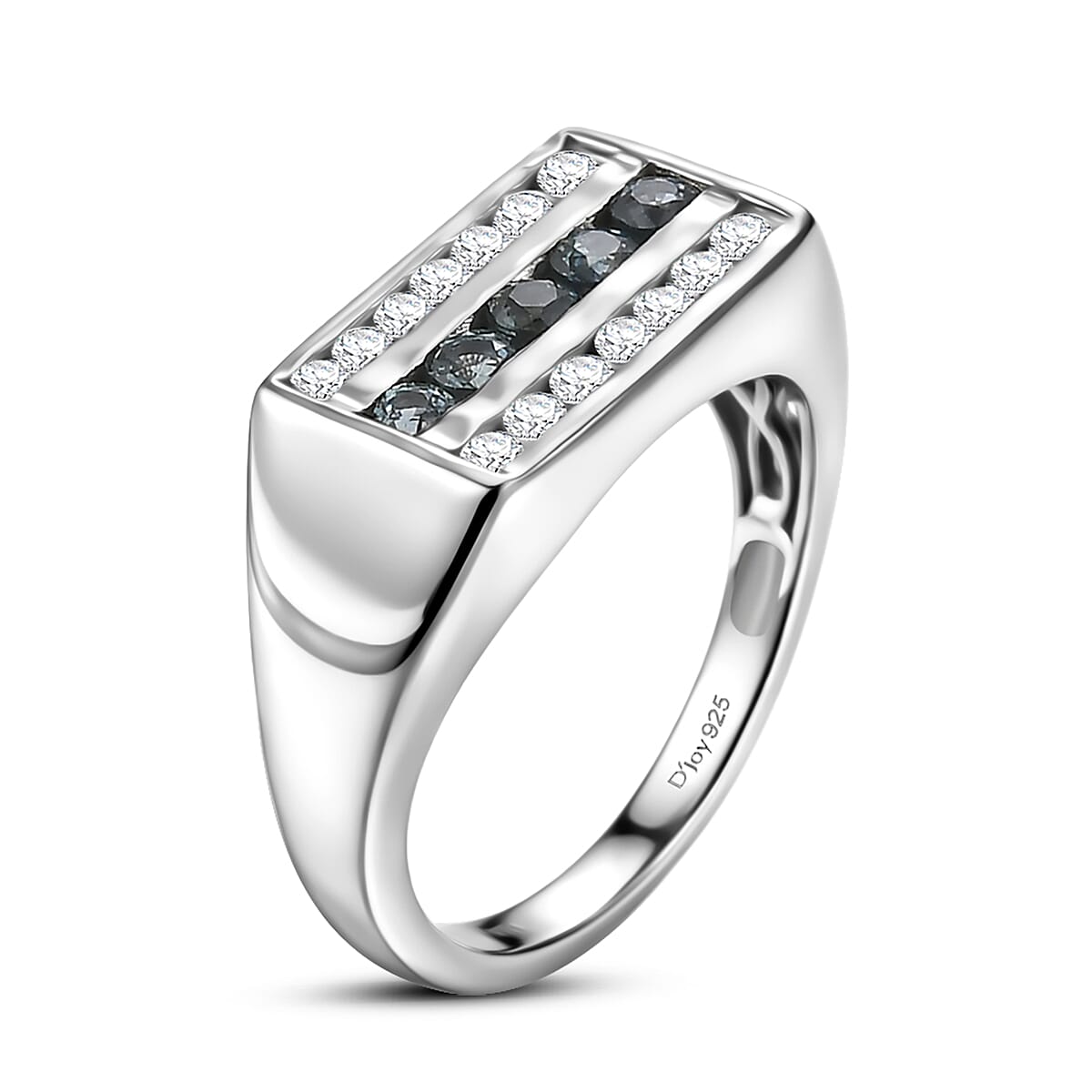 D'Joy Montana Sapphire and Moissanite 1.40 ctw Men's Ring in Rhodium Over Sterling Silver (Size 11.0)