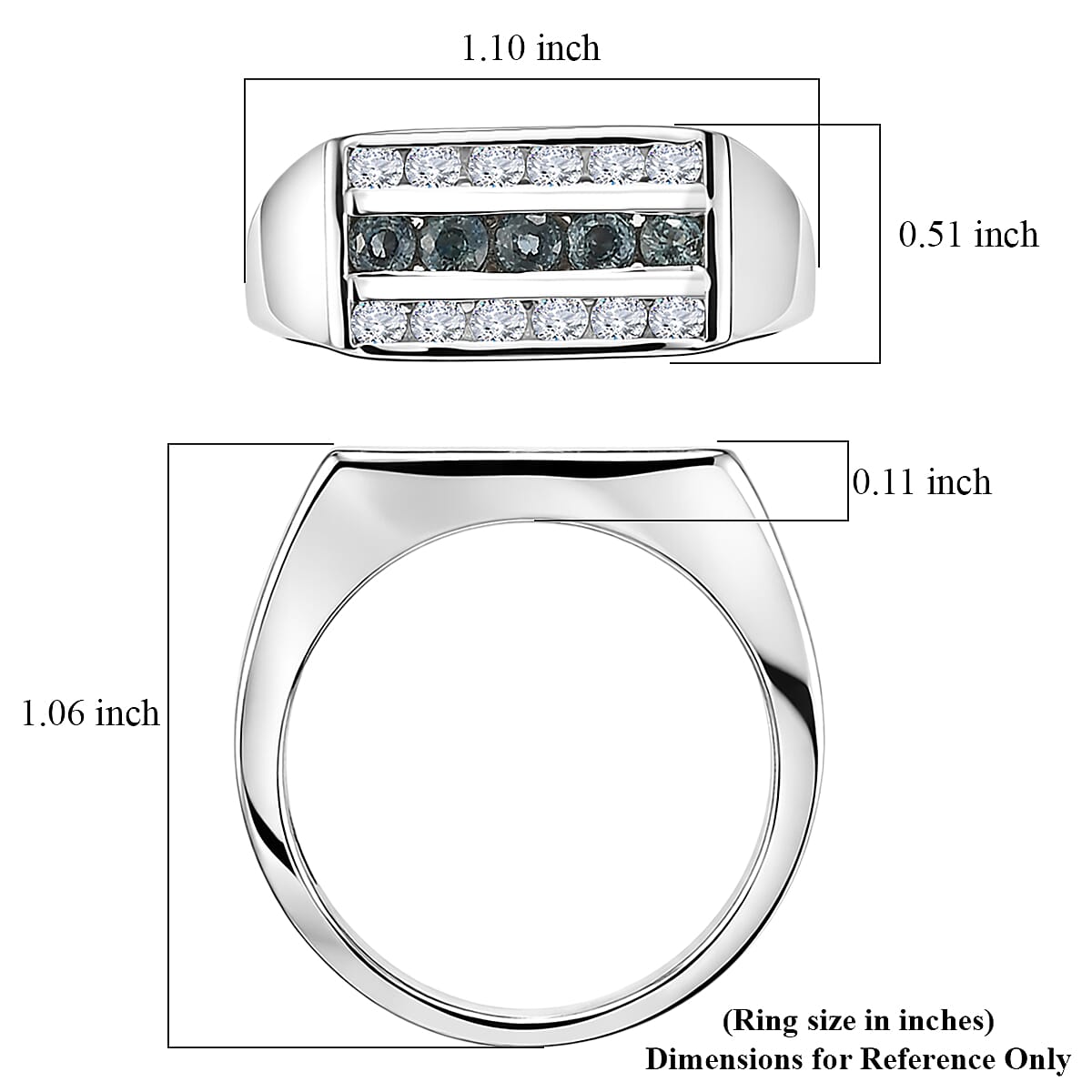 D'Joy Montana Sapphire and Moissanite 1.40 ctw Men's Ring in Rhodium Over Sterling Silver (Size 11.0)