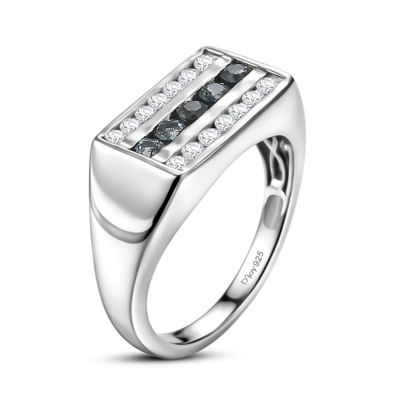 D'Joy Montana Sapphire and Moissanite 1.40 ctw Men's Ring in Rhodium Over Sterling Silver (Size 13.0)