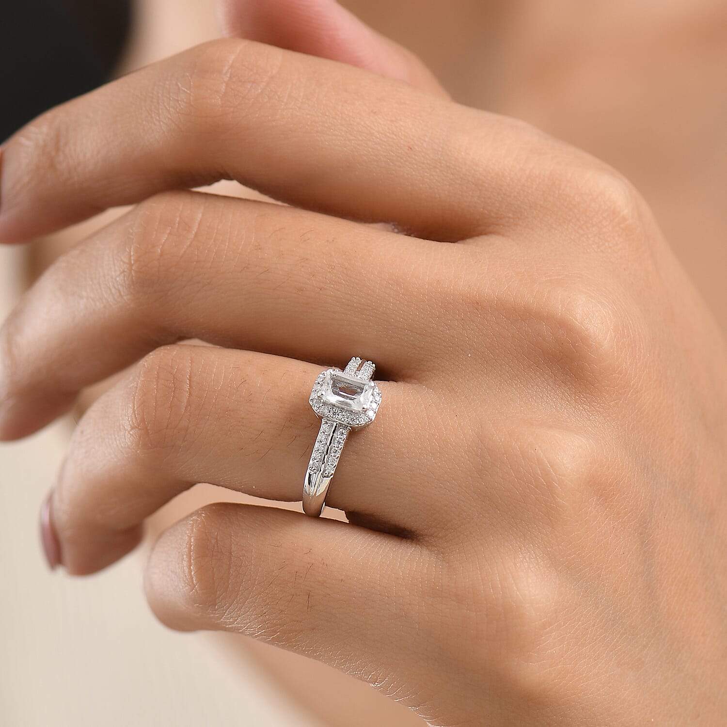 D'Joy Brazilian Petalite and Moissanite 0.75 ctw Ring in Rhodium Over Sterling Silver (Size  6.0)