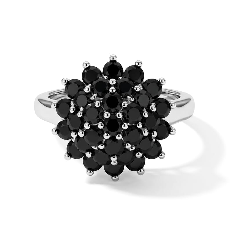 EverTrue Thai Black Spinel 2.90 ctw Cluster Ring in Platinum Bond (Size 6.0)
