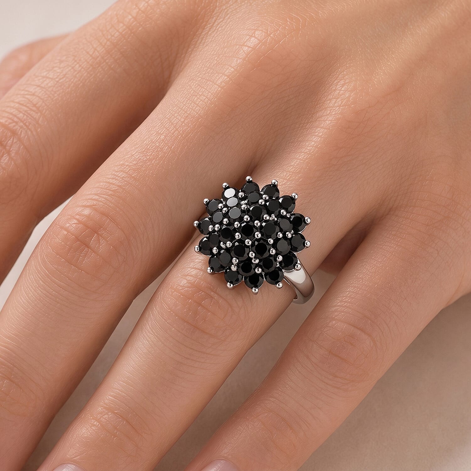 EverTrue Thai Black Spinel 2.90 ctw Cluster Ring in Platinum Bond (Size 6.0)