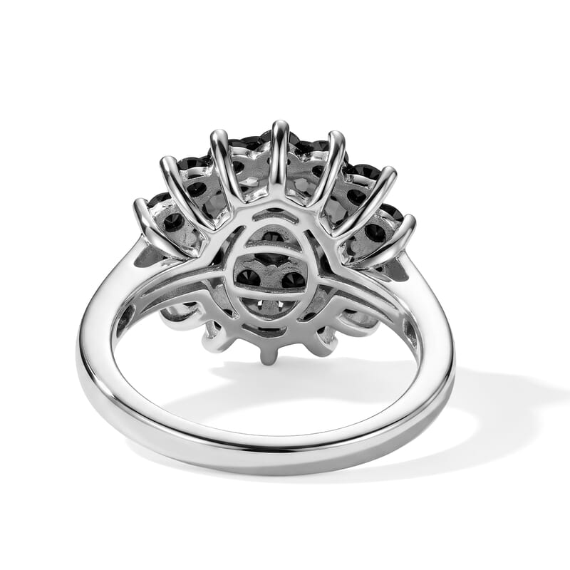 EverTrue Thai Black Spinel 2.90 ctw Cluster Ring in Platinum Bond (Size 6.0)