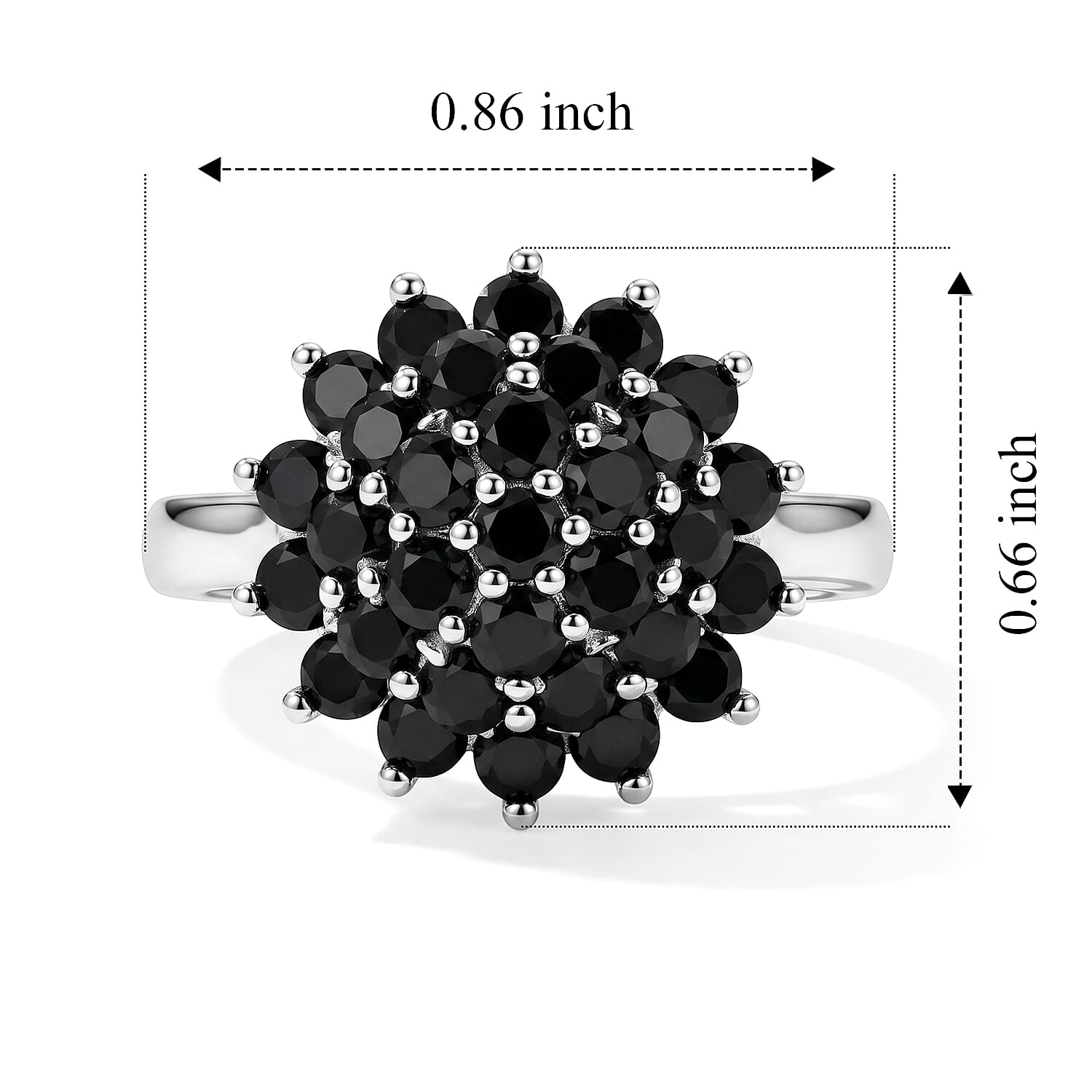 EverTrue Thai Black Spinel 2.90 ctw Cluster Ring in Platinum Bond (Size 6.0)