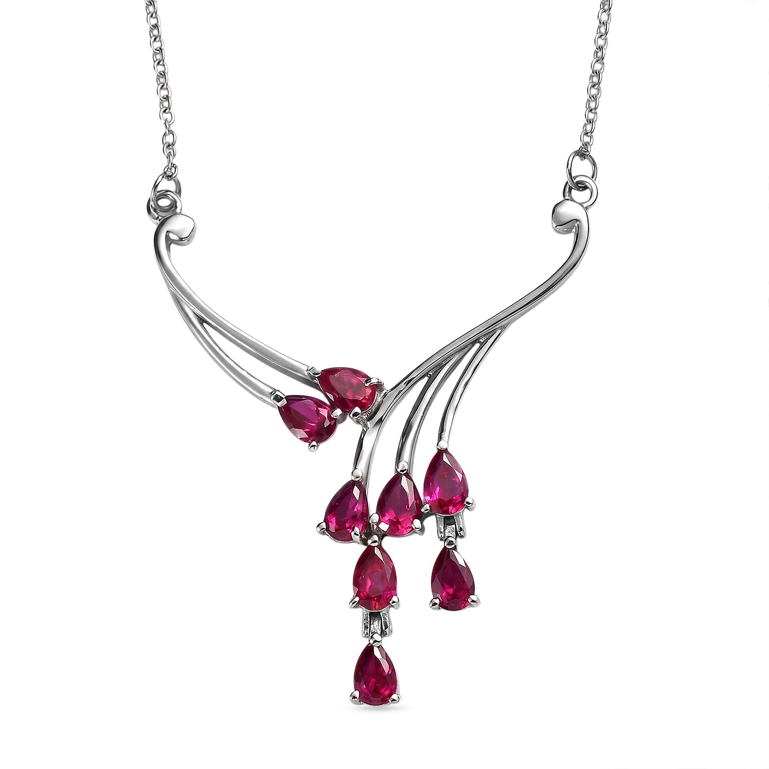 EverTrue Synthetic Ruby 3.50 ctw Necklace in Stainless Steel 20 Inches