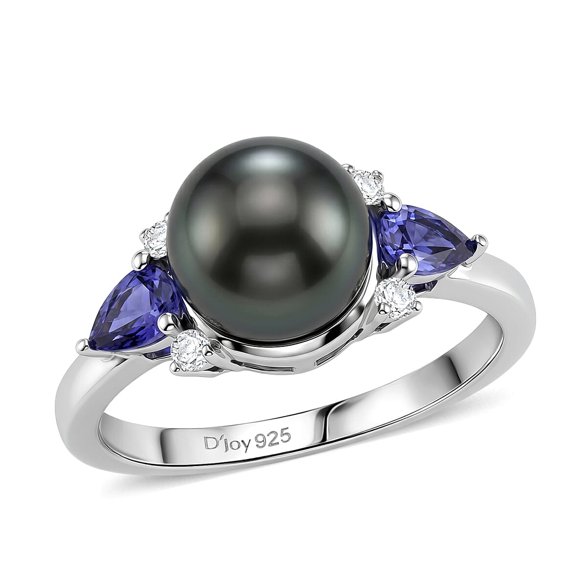D'Joy Premium Tahitian Pearl and Multi Gemstone 0.50 ctw Twilight Ocean Mist Ring in Rhodium Over Sterling Silver (Size 10.0)