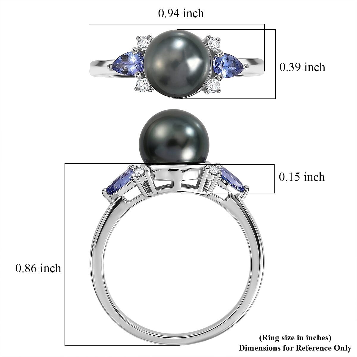 D'Joy Premium Tahitian Pearl and Multi Gemstone 0.50 ctw Twilight Ocean Mist Ring in Rhodium Over Sterling Silver (Size 10.0)
