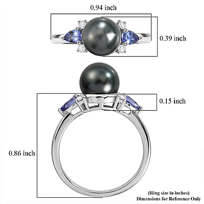 D'Joy Premium Tahitian Pearl and Multi Gemstone 0.50 ctw Twilight Ocean Mist Ring in Rhodium Over Sterling Silver (Size 6.0)