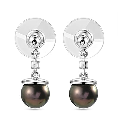 D'Joy Premium Tahitian Pearl and Multi Gemstone 0.50 ctw Twilight Ocean Mist Earrings in Rhodium Over Sterling Silver