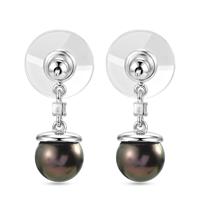 D'Joy Premium Tahitian Pearl and Multi Gemstone 0.50 ctw Twilight Ocean Mist Earrings in Rhodium Over Sterling Silver