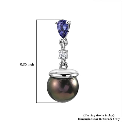 D'Joy Premium Tahitian Pearl and Multi Gemstone 0.50 ctw Twilight Ocean Mist Earrings in Rhodium Over Sterling Silver