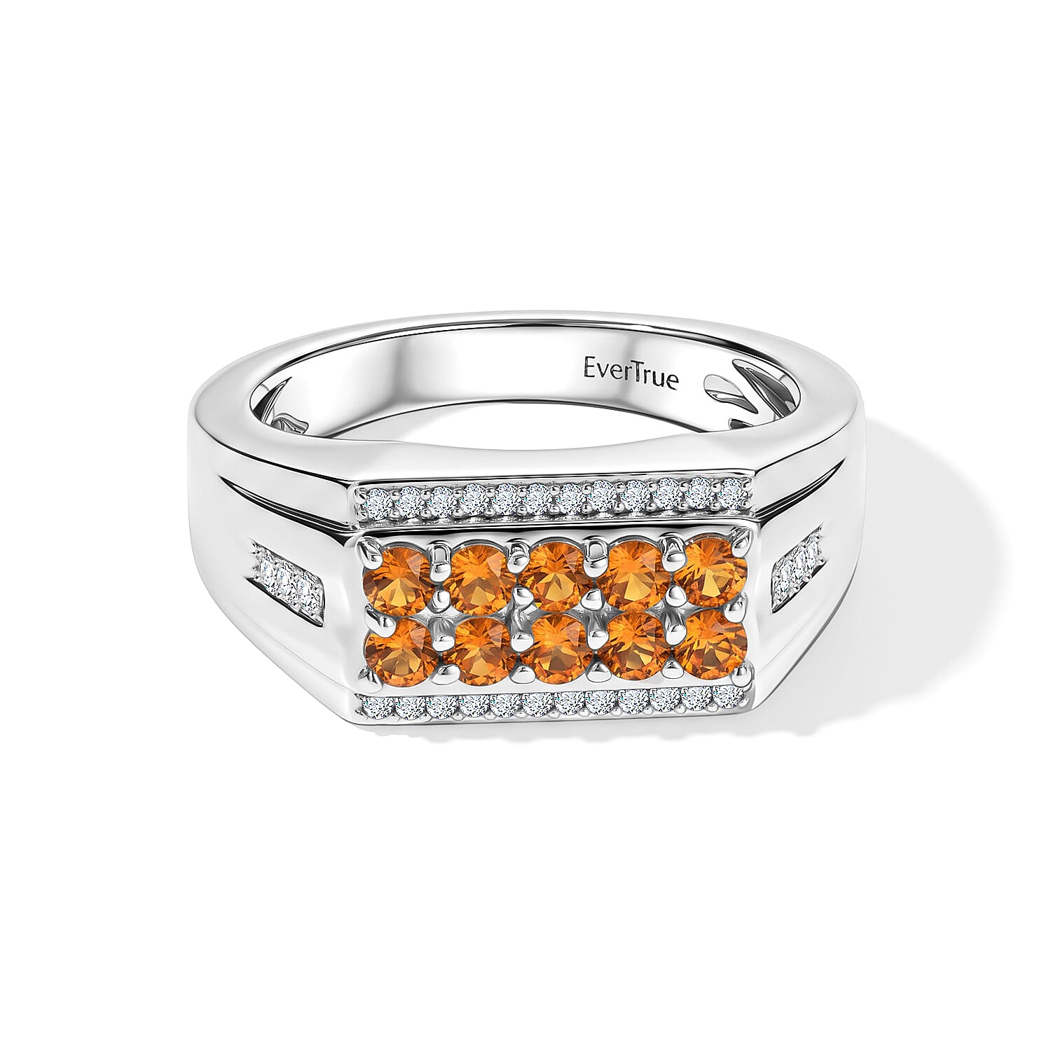 EverTrue Jalisco Fire Opal and White Zircon 0.85 ctw Men's Ring in Platinum Bond (Size 9.0)