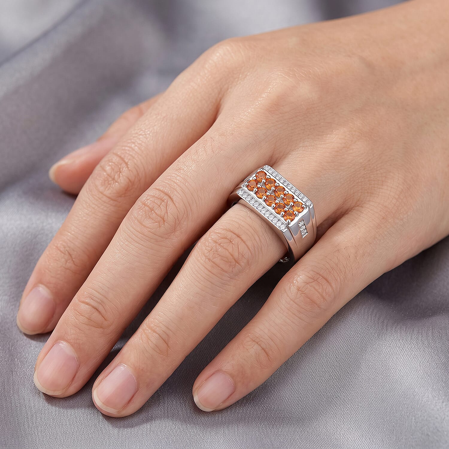 EverTrue Jalisco Fire Opal and White Zircon 0.85 ctw Men's Ring in Platinum Bond (Size 9.0)