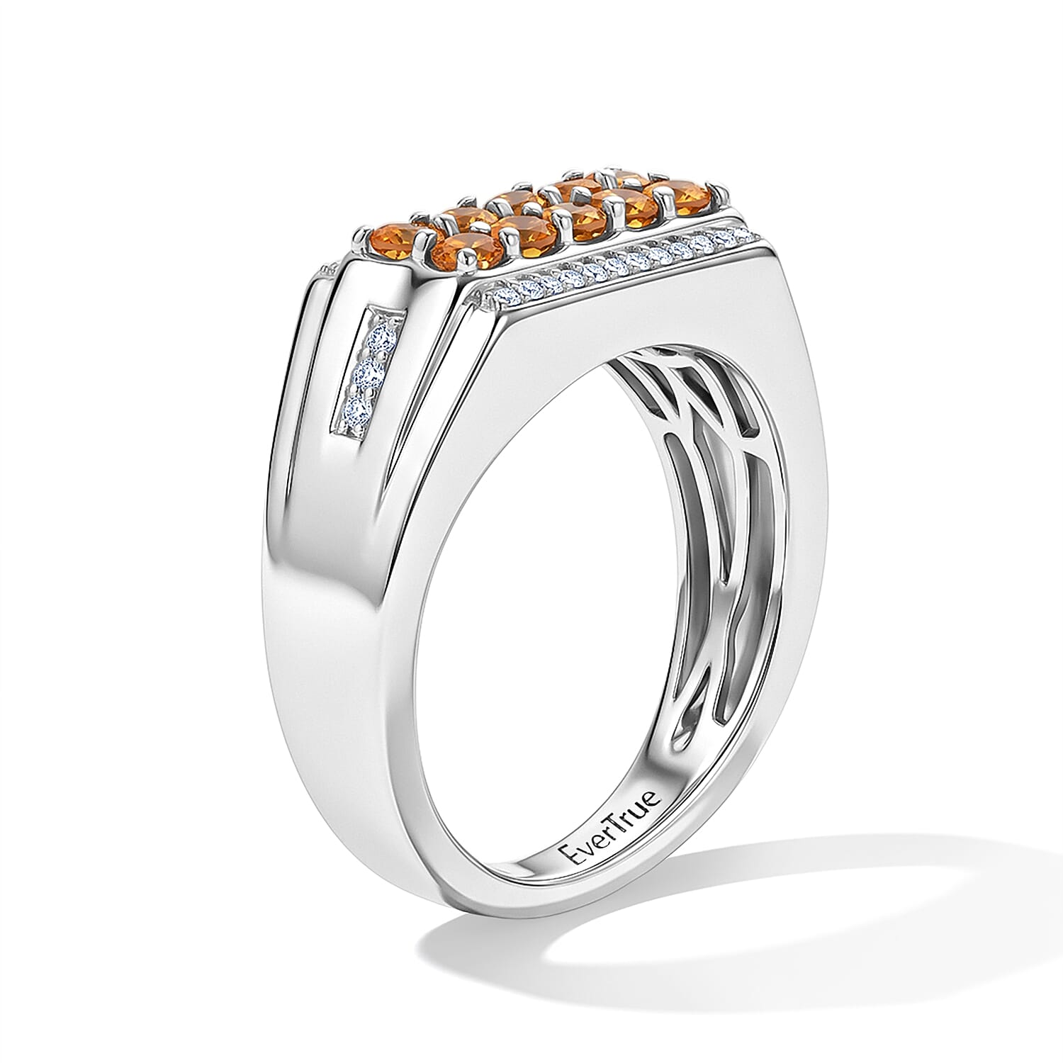 EverTrue Jalisco Fire Opal and White Zircon 0.85 ctw Men's Ring in Platinum Bond (Size 9.0)