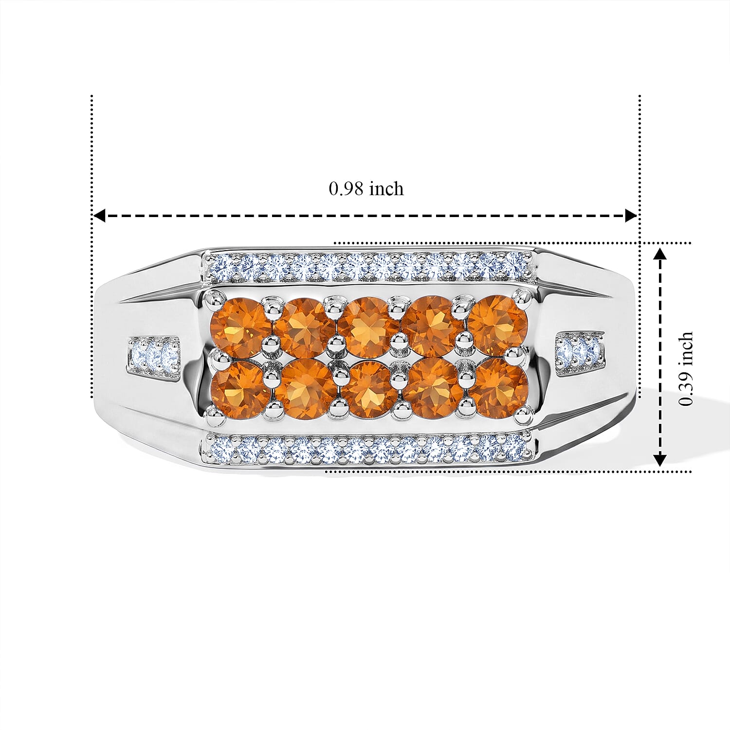 EverTrue Jalisco Fire Opal and White Zircon 0.85 ctw Men's Ring in Platinum Bond (Size 9.0)