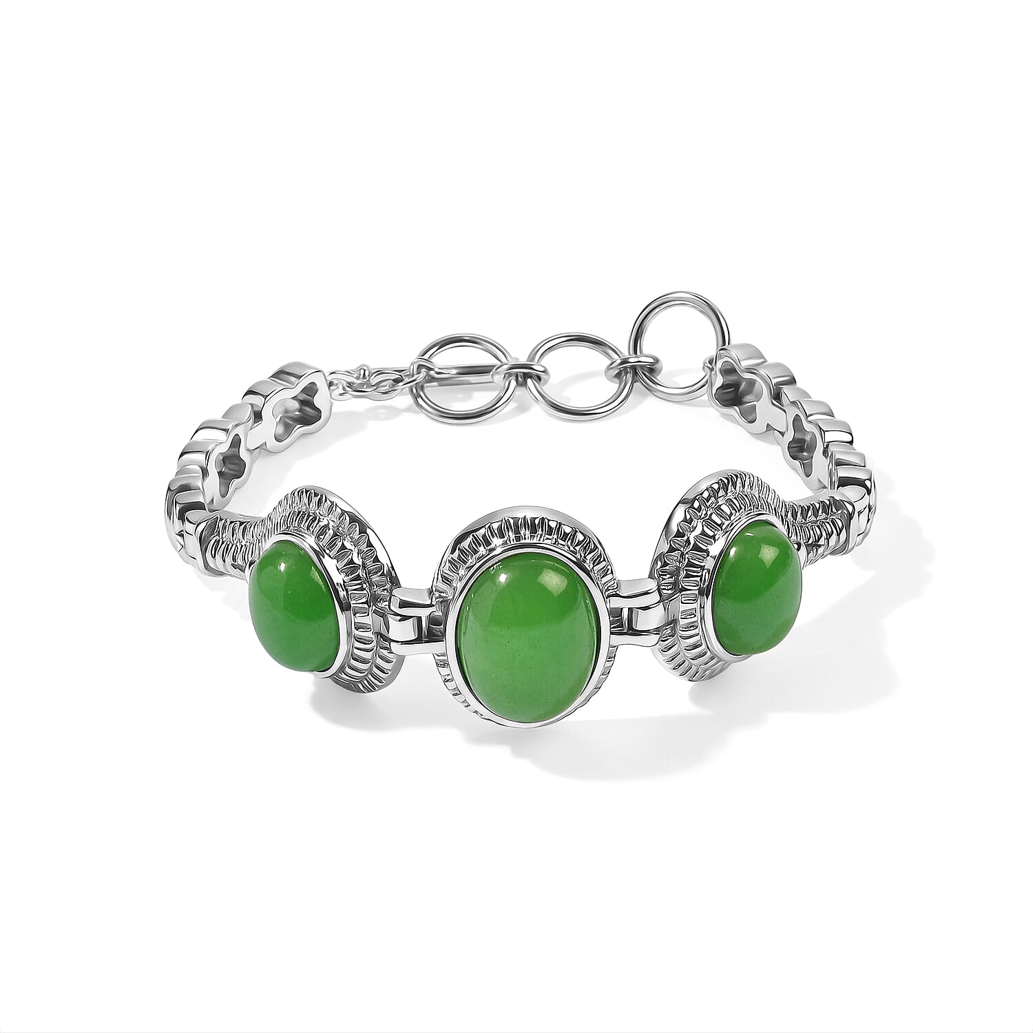 EverTrue Green Jade 24.20 ctw Bracelet in Stainless Steel (6.50 In)
