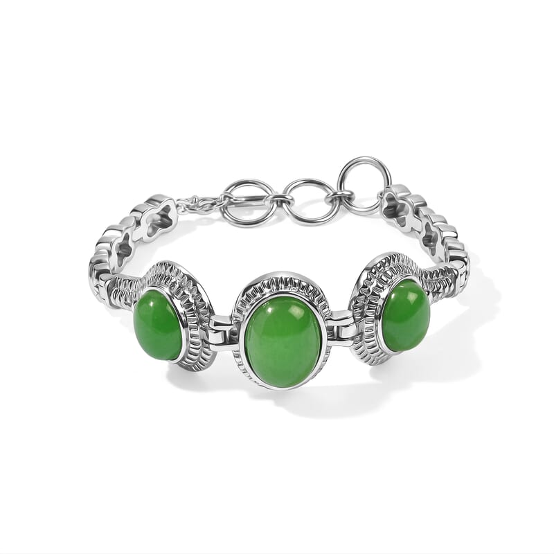 EverTrue Green Jade 24.20 ctw Bracelet in Stainless Steel (6.50 In)