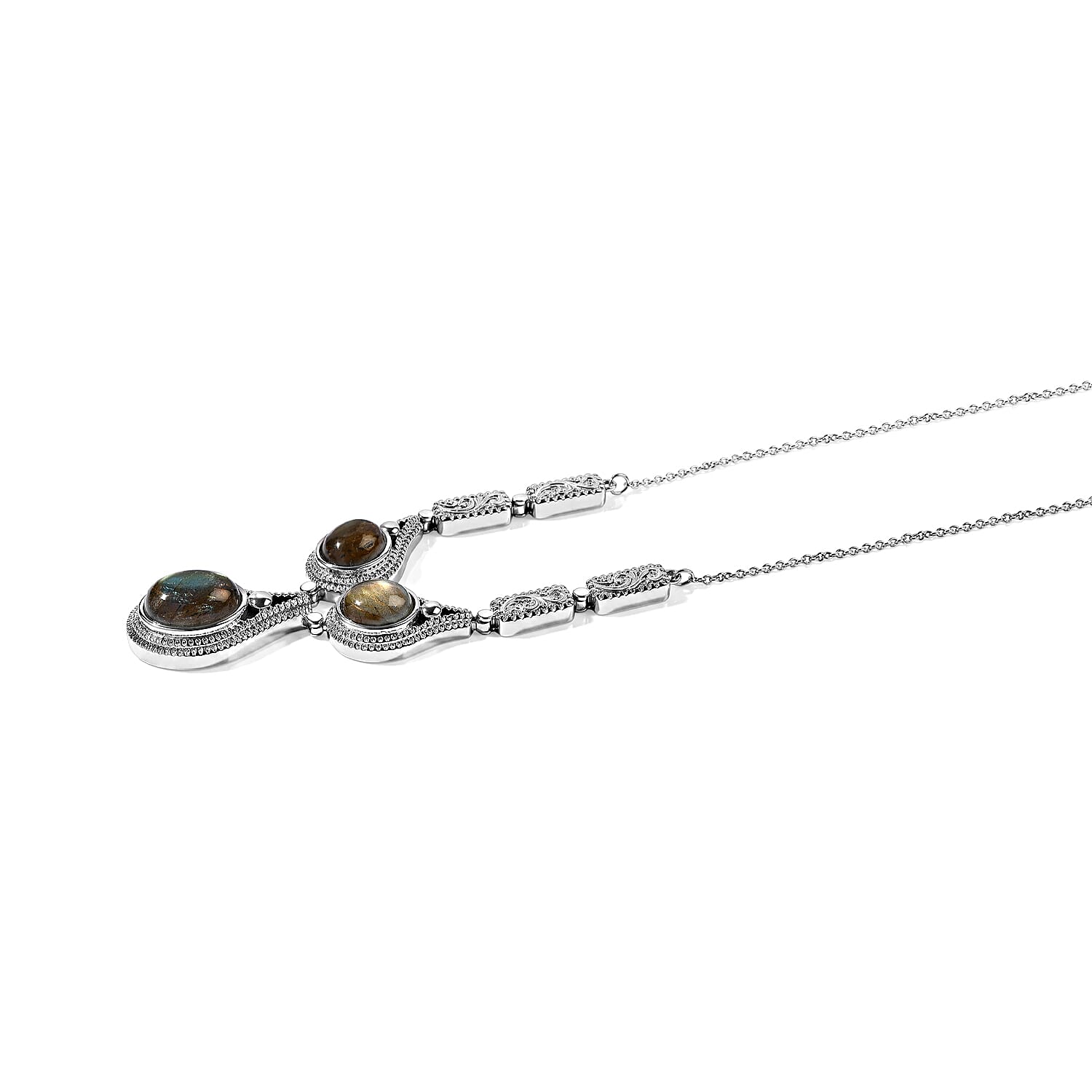 EverTrue Malagasy Labradorite 20.25 ctw Necklace in Stainless Steel 20 Inches