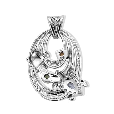 D'Joy Bali Legacy Sky Blue Topaz and Multi Gemstone 1.10 ctw Pendant without Chain in Sterling Silver