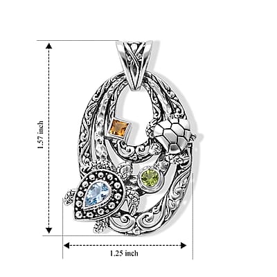 D'Joy Bali Legacy Sky Blue Topaz and Multi Gemstone 1.10 ctw Pendant without Chain in Sterling Silver
